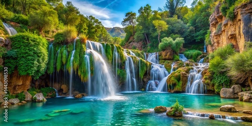 Panoramic View of Montanejos Waterfall, Valencia, Spain - June 24, 2021