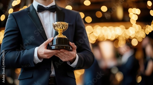 A entrepreneur receiving a business excellence award at a gala
