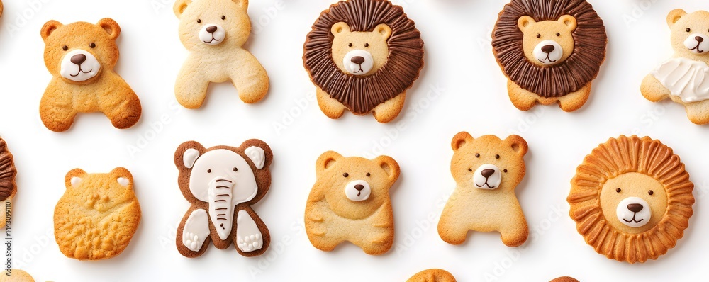 Obraz premium Animal shaped cookies arranged neatly on a clean white surface