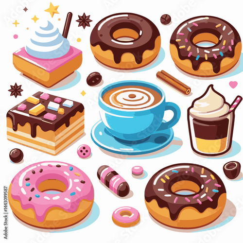 dessert, bakery, sweet, food, donut, snack, pastry, sugar, delicious, icing, breakfast, doughnut, tasty, glazed, chocolate, isolated, round, cake, sprinkles, donuts, cream, eat, pink, colorful, candy,