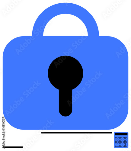 Blue padlock with central keyhole and small digital keypad symbolizing security, online safety, encryption, access control. Ideal for cybersecurity, privacy, authentication, safe digital storage