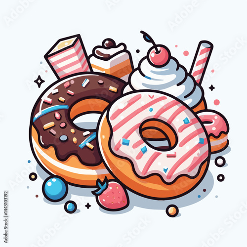 dessert, bakery, sweet, food, donut, snack, pastry, sugar, delicious, icing, breakfast, doughnut, tasty, glazed, chocolate, isolated, round, cake, sprinkles, donuts, cream, eat, pink, colorful, candy,