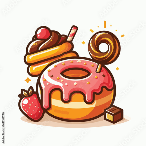 dessert, bakery, sweet, food, donut, snack, pastry, sugar, delicious, icing, breakfast, doughnut, tasty, glazed, chocolate, isolated, round, cake, sprinkles, donuts, cream, eat, pink, colorful, candy,