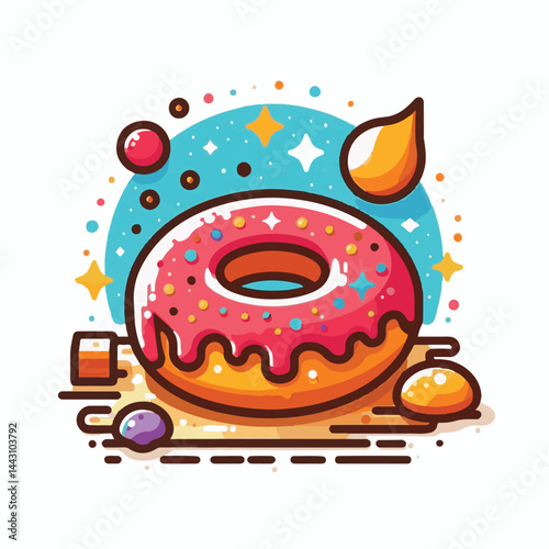 dessert, bakery, sweet, food, donut, snack, pastry, sugar, delicious, icing, breakfast, doughnut, tasty, glazed, chocolate, isolated, round, cake, sprinkles, donuts, cream, eat, pink, colorful, candy,