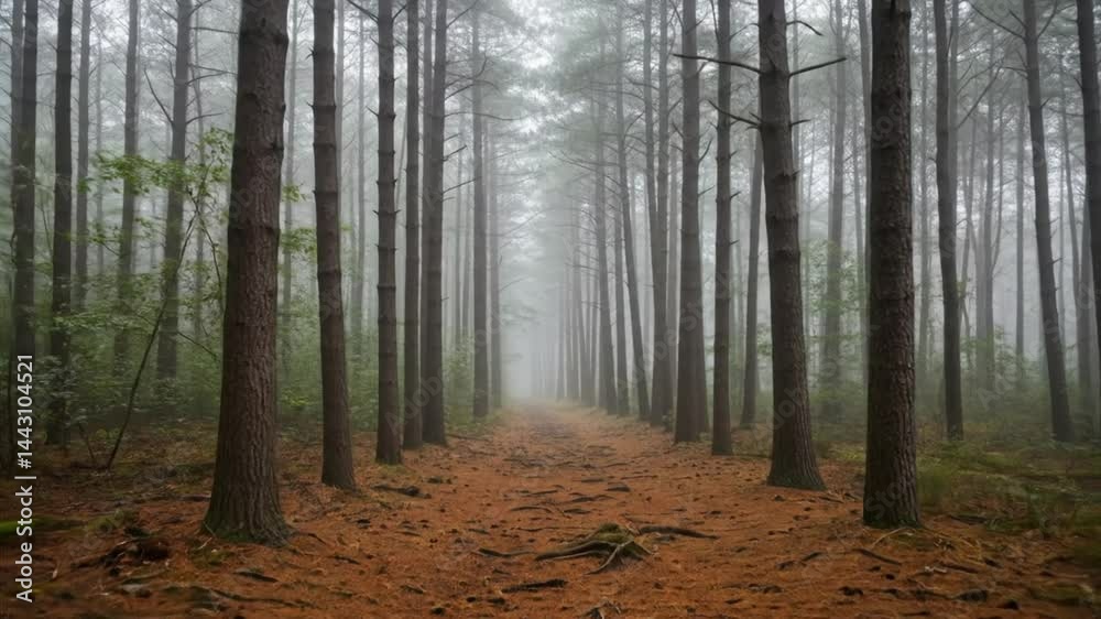 Walking Through Foggy Pine Forest Trail in Early Morning Walking Through Foggy Pine Forest Trail in Early Morning