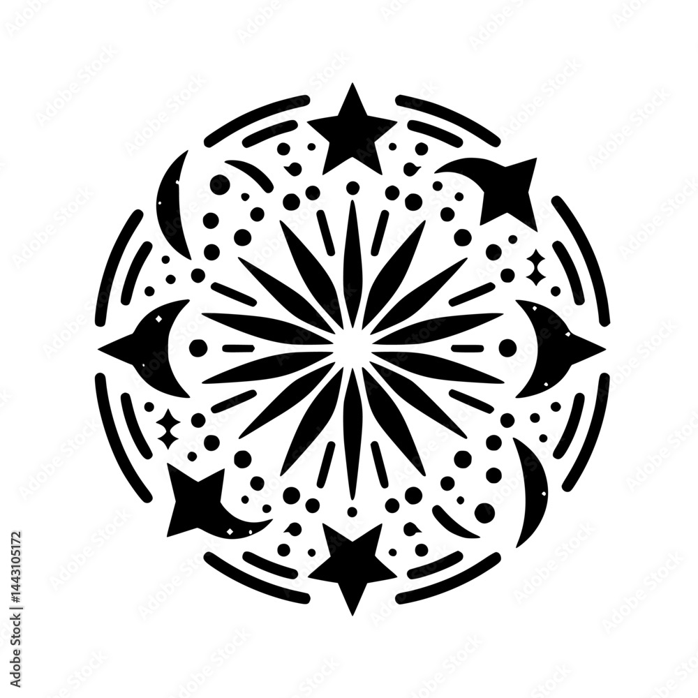 Fototapeta premium Celestial Mandala: Star, Moon, and Geometric Ornament on White