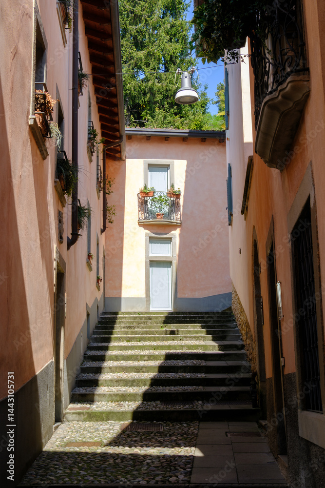 Old buildings along via Borgo Canale at Bergamo, Italy