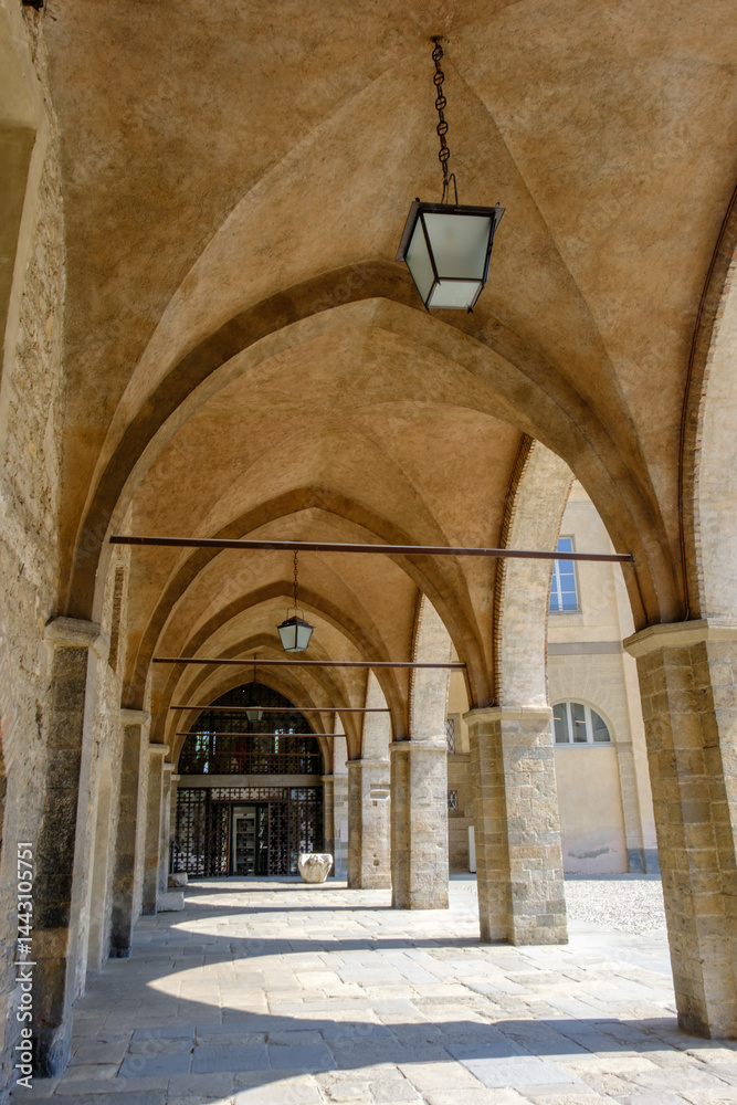 Old buildings along piazza della Cittadella at Bergamo, Italy