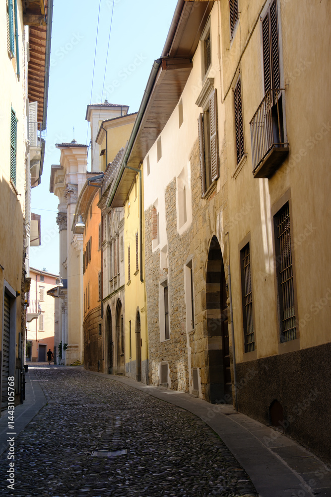 Old buildings along via Borgo Canale at Bergamo, Italy
