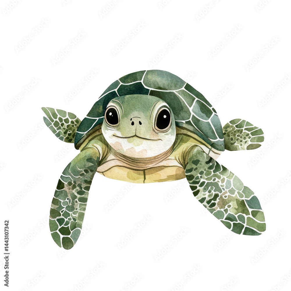 Fototapeta premium Charming Sea Turtle Illustration Capturing the Essence of Marine Life and Nature's Beauty in a Colorful Watercolor Style