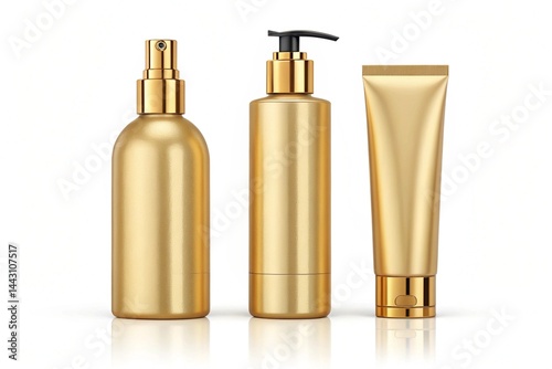 Set gold cosmetic bottles packaging mockup, ready for your design, 3d rendering - generated by ai