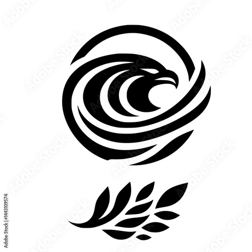 Modern Eagle Logo Design with Laurel Branch: Vector Illustration in Minimalist Style