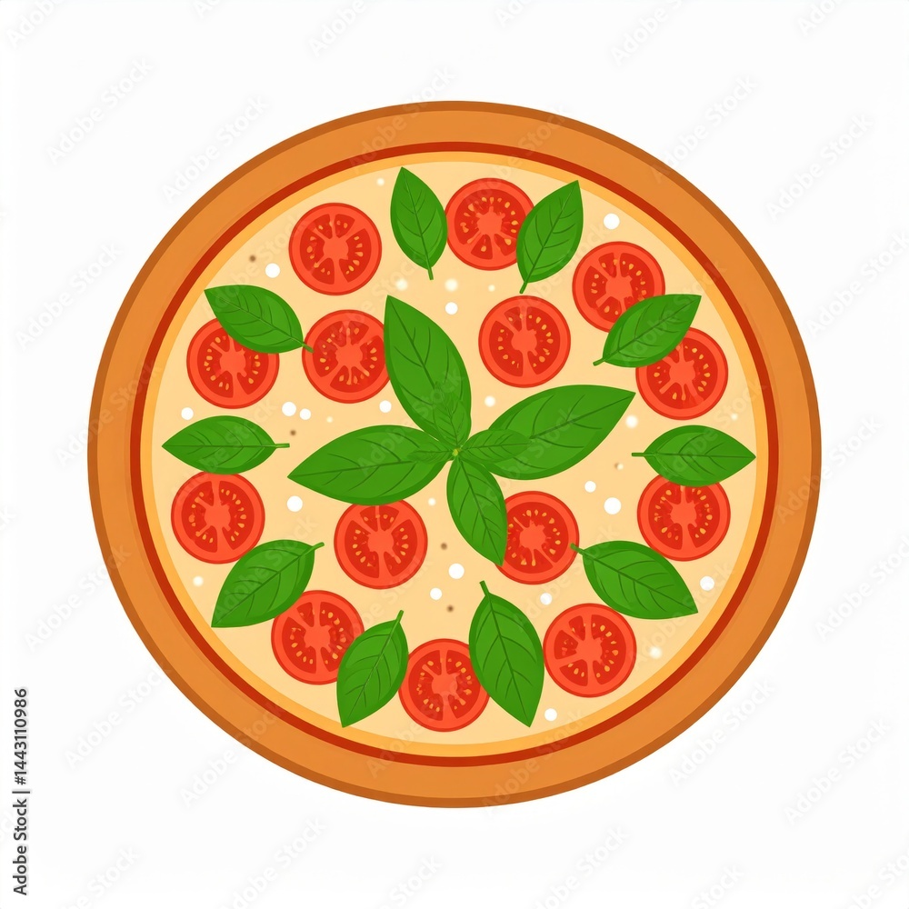Naklejka premium Fresh Pizza with Basil and Tomato on White Background