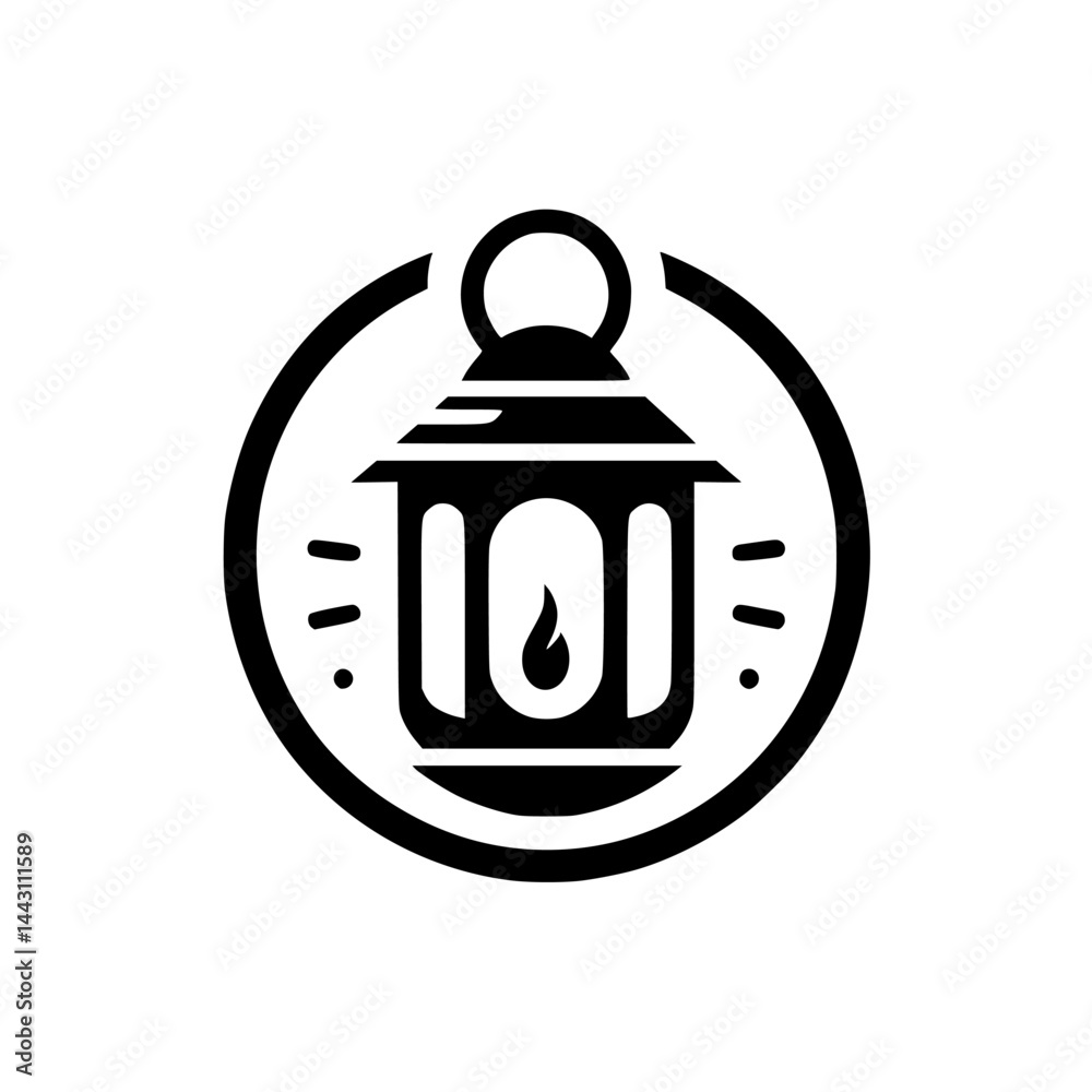 Minimalist Lantern Logo, Fire Icon, Black and White, Adventure Symbol Minimalist Lantern Logo, Fire Icon, Black and White, Adventure Symbol