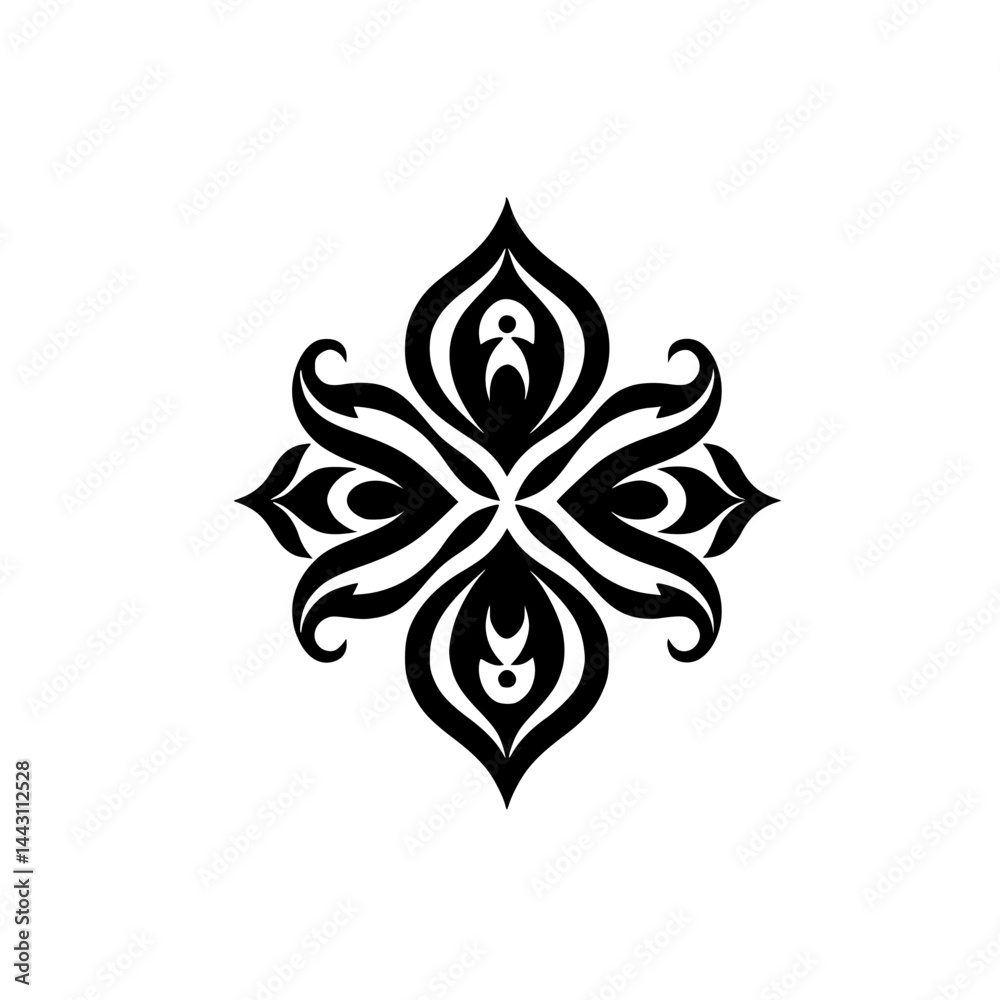Fototapeta premium Black & White Floral Mandala Ornament, Abstract Symmetry, Decorative Design