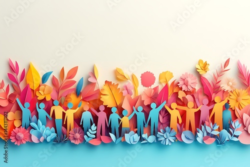 Pastel Spring Teamwork Figures Celebrating Community Harmony