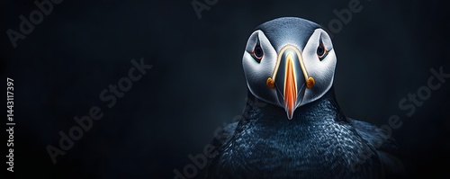 Close up portrait of an atlantic puffin staring directly ahead photo