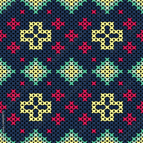 Knitted fabric design seamless. Knitting pattern illustration design for decoration, clothing, fabric texture