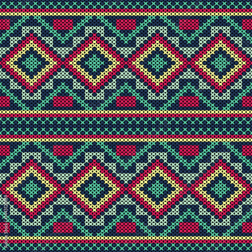 Knitted fabric design seamless. Knitting pattern illustration design for decoration, clothing, fabric texture