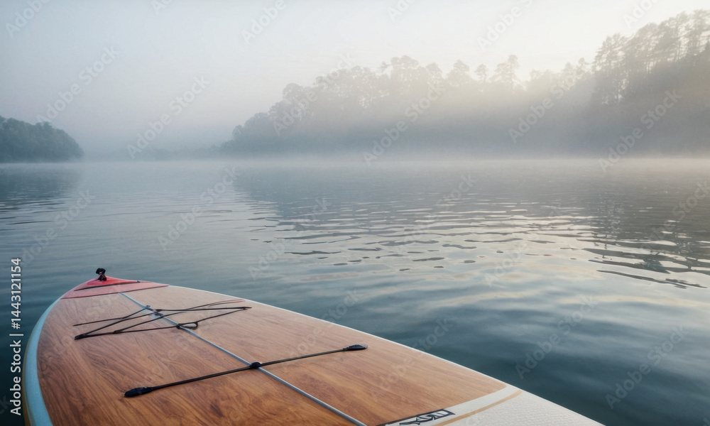 A paddle board sitting on calm water