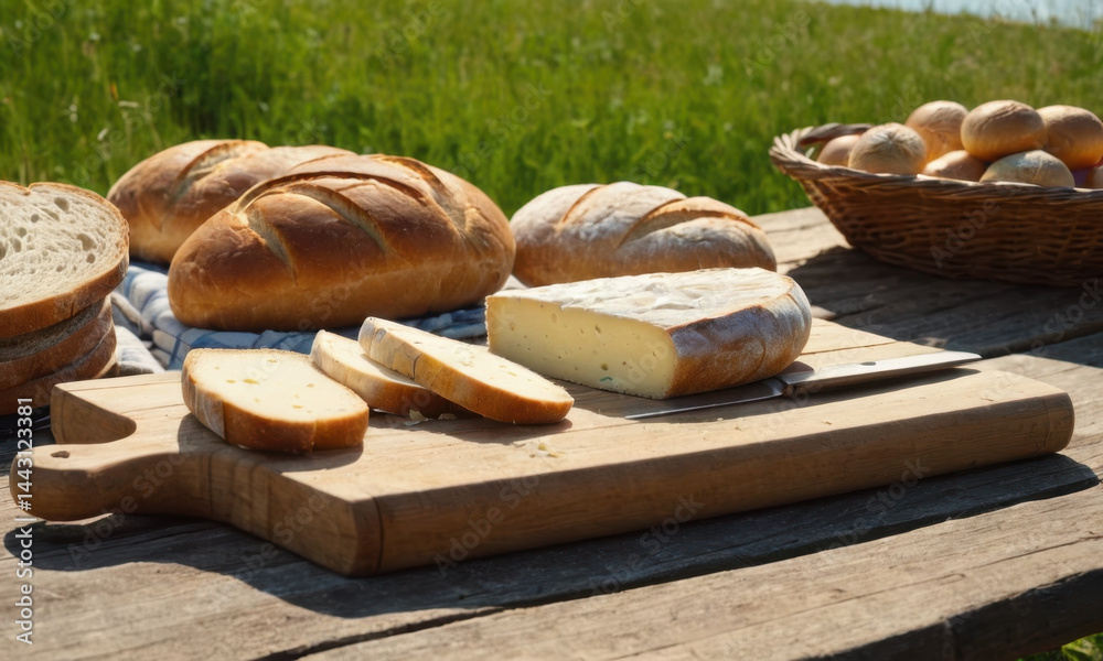 A wooden table filled with various types of bread for serving or displaying