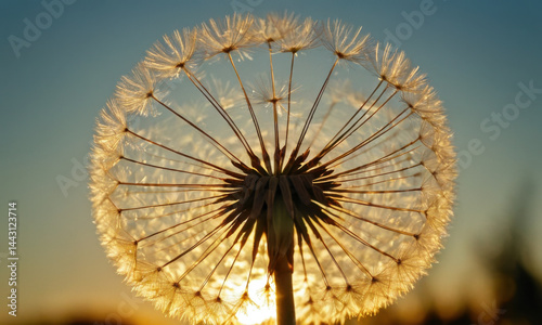 Obraz na płótnie A close-up view of a dandelion flower with the sun shining brightly in the background w salonie