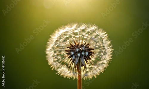 Obraz na płótnie A close-up shot of a single dandelion flower on a green background w salonie