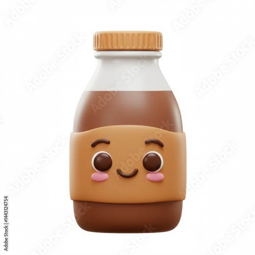 Cute Chocolate Bottle with Smiling Face and White Background
