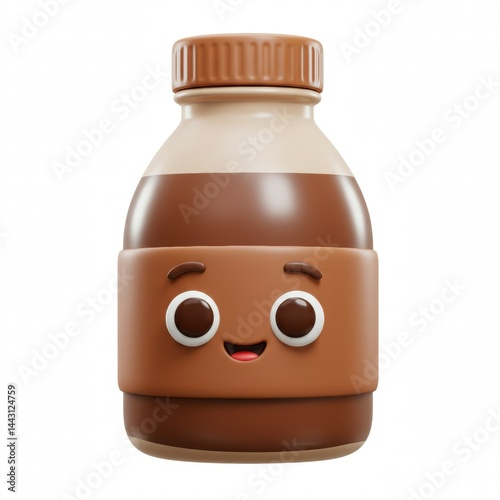 Cute Chocolate Bottle with Smiling Face and White Background