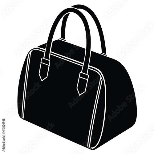 Shopping Bag Icon Set, Expandable Side Tote Bag Technical Fashion Illustration. Structured Tote with Snap-Button Side Panels Vector Template. Front and Back View. Reinforced Handles.