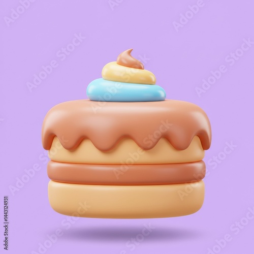 Kawaii Cake with Pink Frosting and Blue Cream