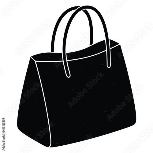 Shopping Bag Icon Set, Expandable Side Tote Bag Technical Fashion Illustration. Structured Tote with Snap-Button Side Panels Vector Template. Front and Back View. Reinforced Handles.