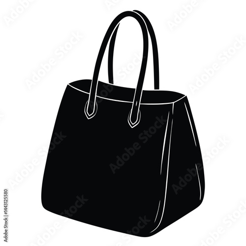 Shopping Bag Icon Set, Expandable Side Tote Bag Technical Fashion Illustration. Structured Tote with Snap-Button Side Panels Vector Template. Front and Back View. Reinforced Handles.