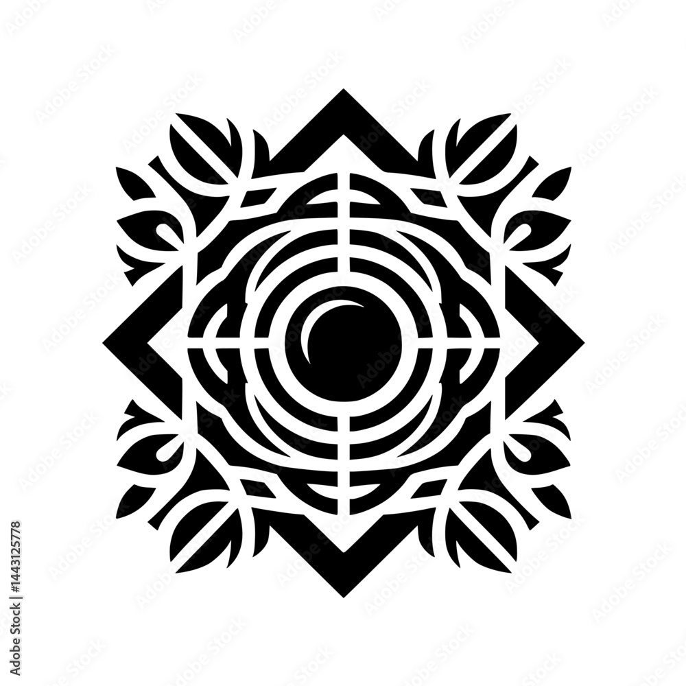 Obraz premium Geometric Mandala Design: Abstract Black and White Ornament