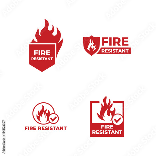 Set of Fire resistant sign isolated on white background.