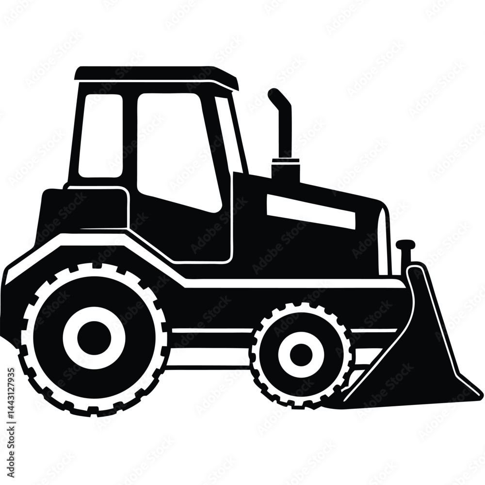 Fototapeta premium Farm tractor, black and white silhouette logo design isolated on a white background. A farm Tractor Silhouette. Vector illustration, Farm Tractor silhouette vector illustration, Tractor silhouette.