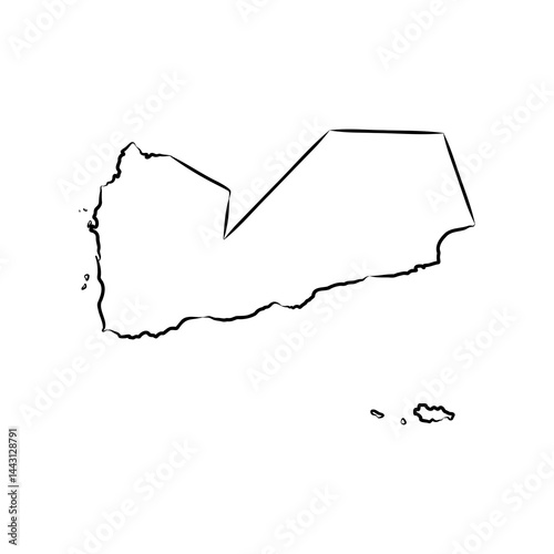 Minimalist black and white outline map of Yemen with internal region borders, simple vector illustration for geography, education, and design use