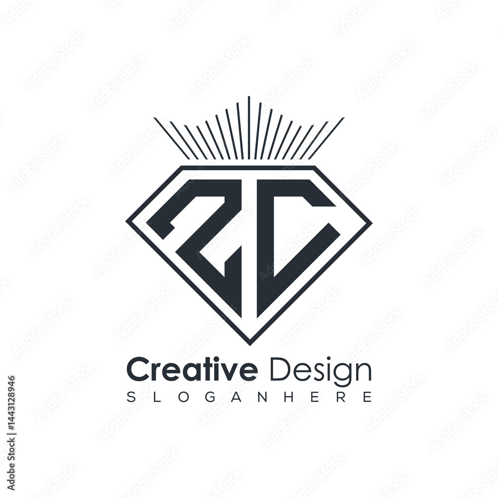 Fototapeta premium Luxury Initial Letter Monogram in Pentagon Diamond Shape with Royal Crown for Premium Branding & High-End Logo Design 
