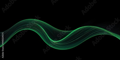 Abstract Emerald Green Wave Lines on Black Background