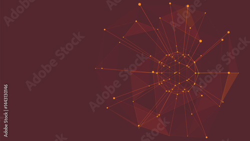Abstraction of network plexus on dark background. Sphere. Illustration with connected lines and dots. Abstract grid design. Connection structure. Technologies. 3d vector editable wireframe object.