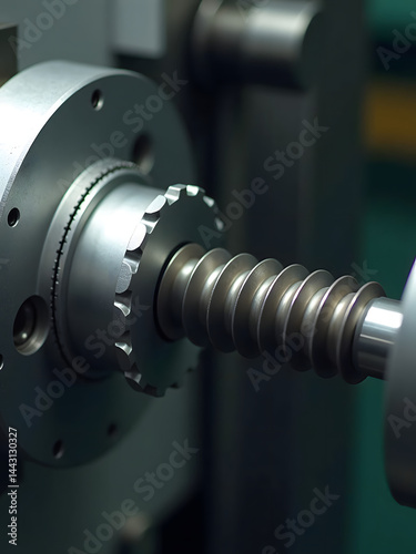 Highly detailed photograph showcases intricacies of industrial machinery, specifically a helical screw and its component assembly in production._00001_