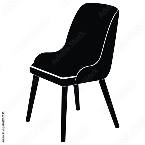 Side view office chair silhouette vector flat illustration design, chairs silhouettes set in black and white , chairs vector set, Beach chair silhouette vector, Beach  umbrella and chair icon vector.