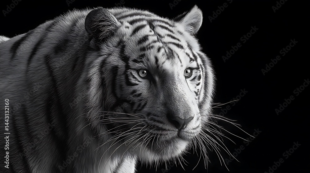 Fototapeta premium Majestic white tiger portrait, black background