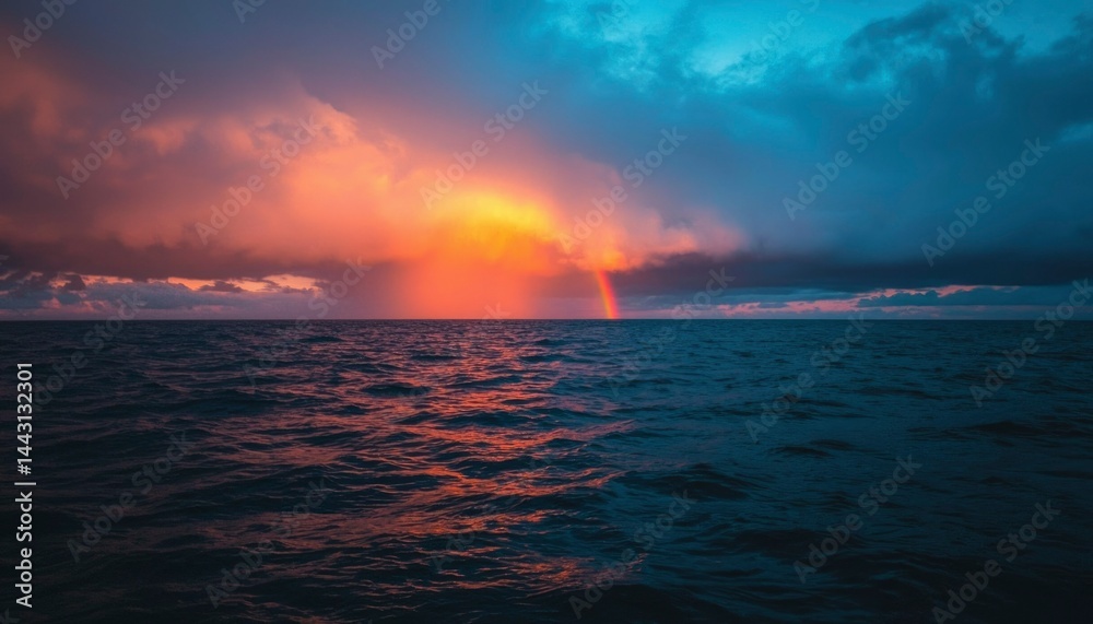 Fototapeta premium Dramatic sunset rainbow over ocean