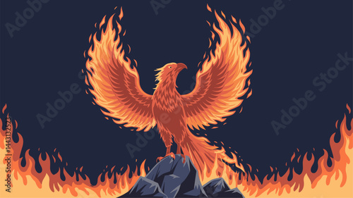 Capture the essence of transformation with this vibrant vector illustration of a phoenix rising from the flames. Perfect for themes of rebirth, courage, and strength.