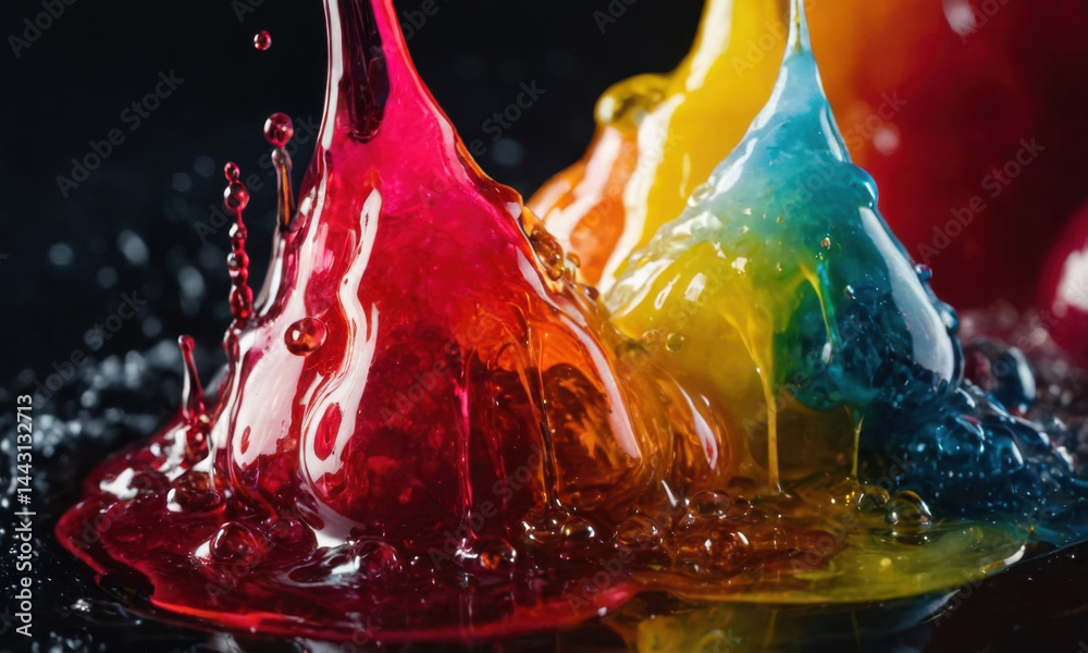 A close-up shot of a single liquid drop on a black surface