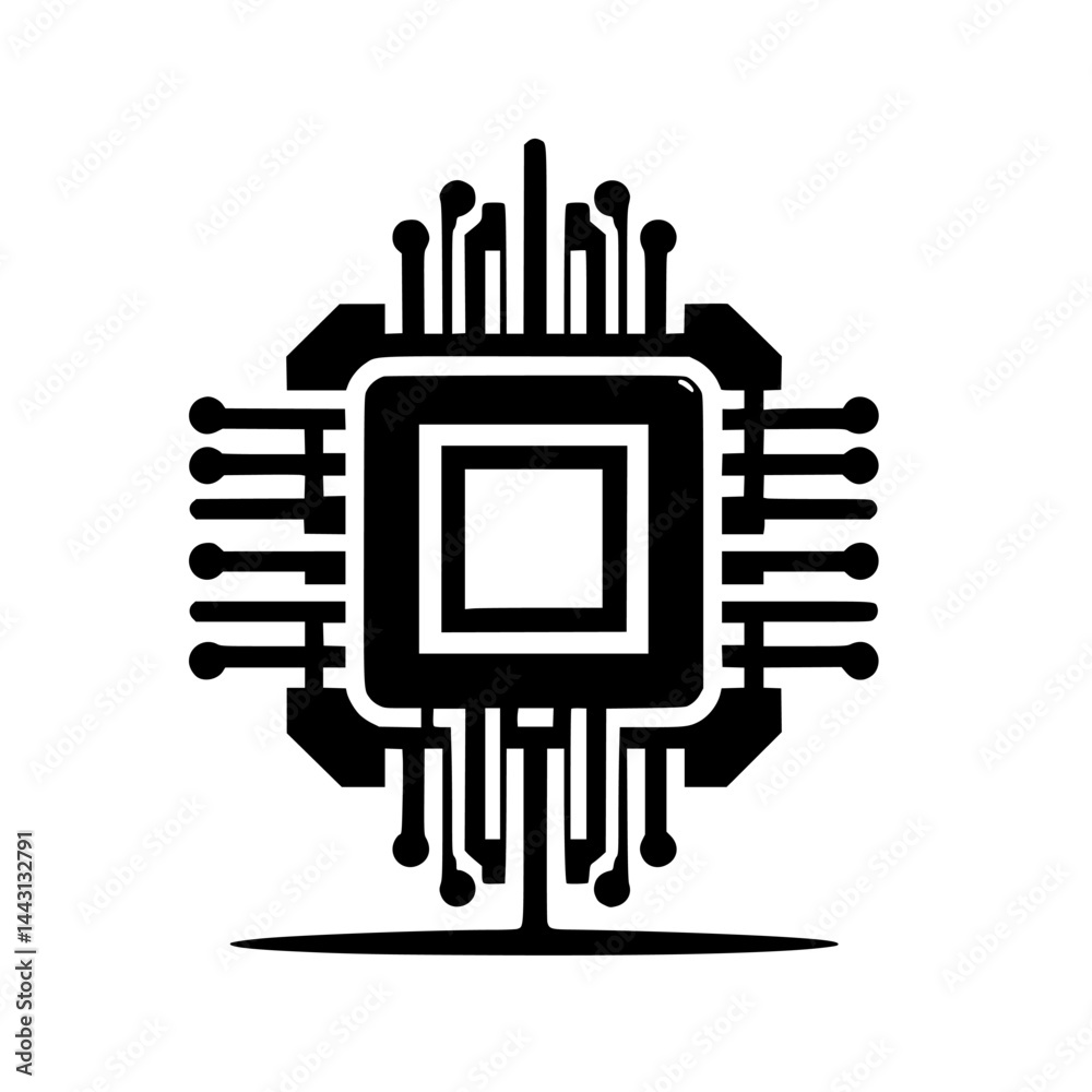 Minimalist Black & White CPU Circuitry Icon Design Minimalist Black & White CPU Circuitry Icon Design