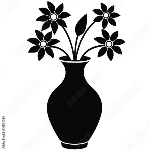 Vase flower icon vector silhouette. Realistic flat flower black silhouette white background, Set Of Modern flower vase Silhouettes, Vector illustration simple design silhouette, Set of icons of vases.