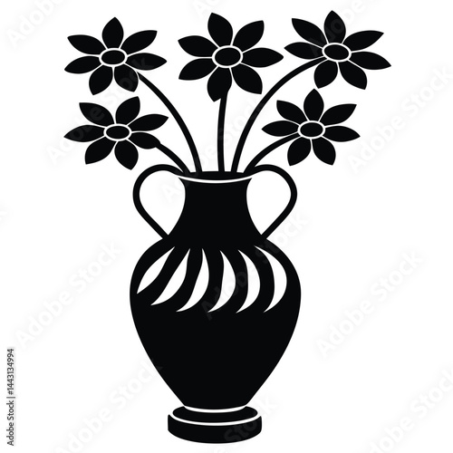 Vase flower icon vector silhouette. Realistic flat flower black silhouette white background, Set Of Modern flower vase Silhouettes, Vector illustration simple design silhouette, Set of icons of vases.