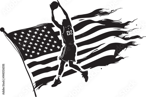 basketball, player, "Stars & Stripes Slam Dunk" usa,   flag vector bundle